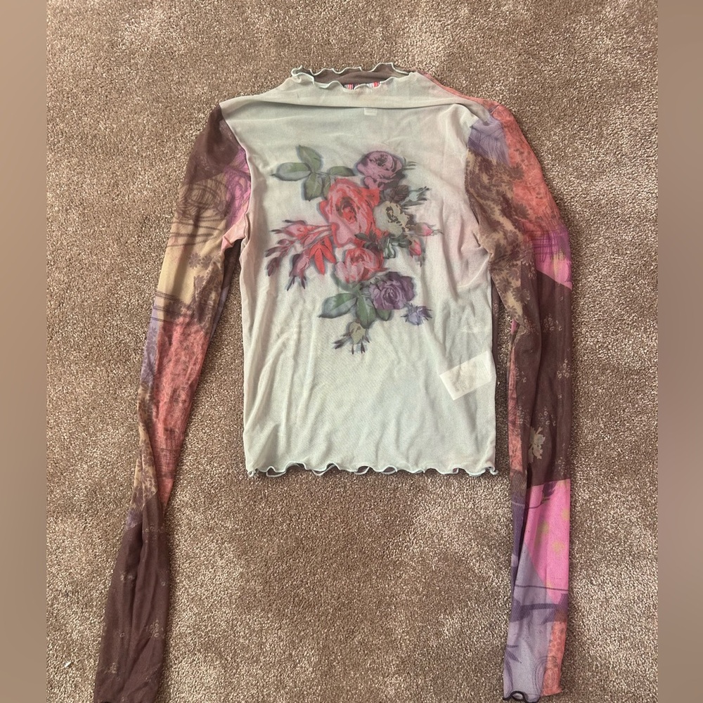Urban Outfitters Multicolor Floral Mesh Blouse